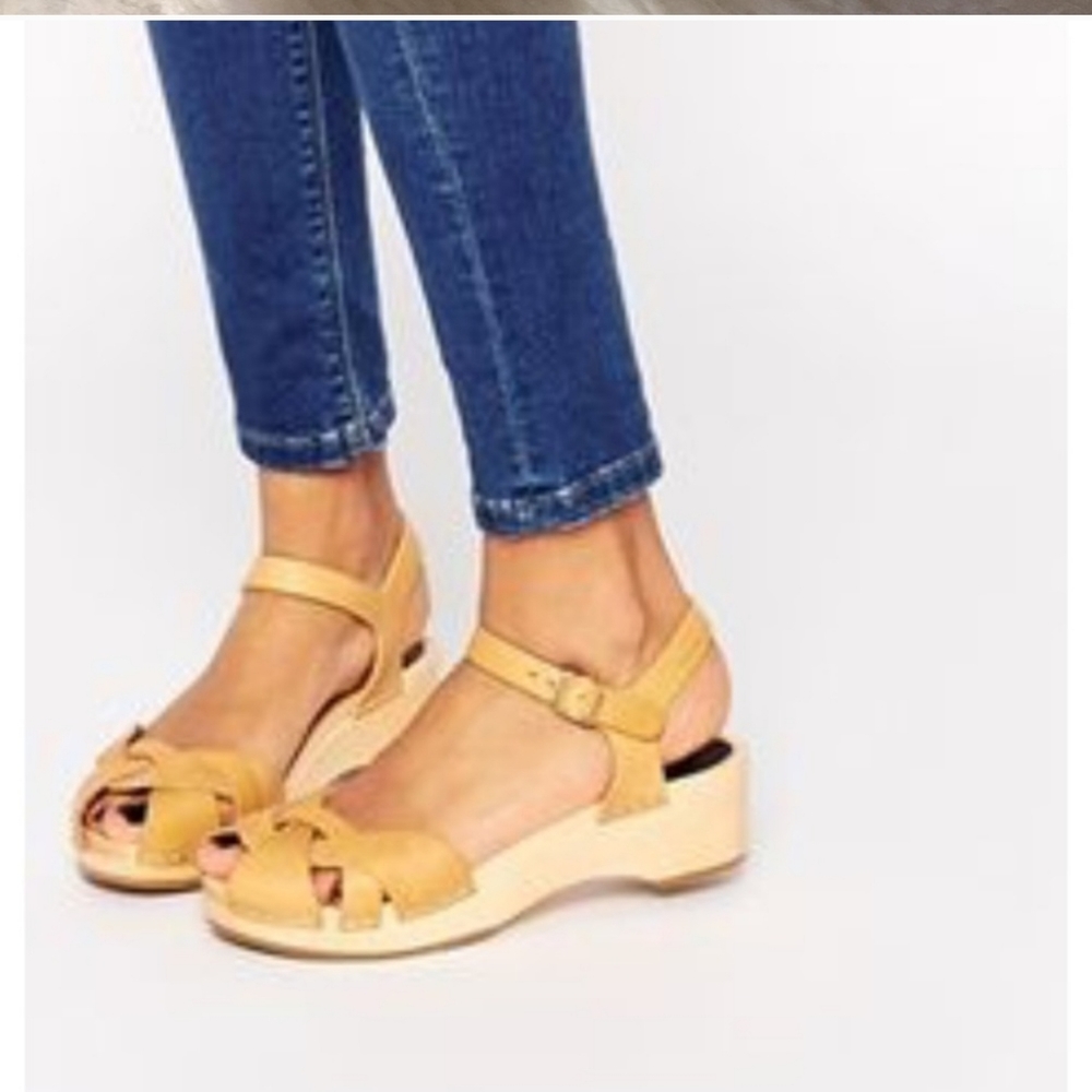 Swedish Hasbeens Kringlan Wooden Clog Sandals Low - Picture 8 of 8